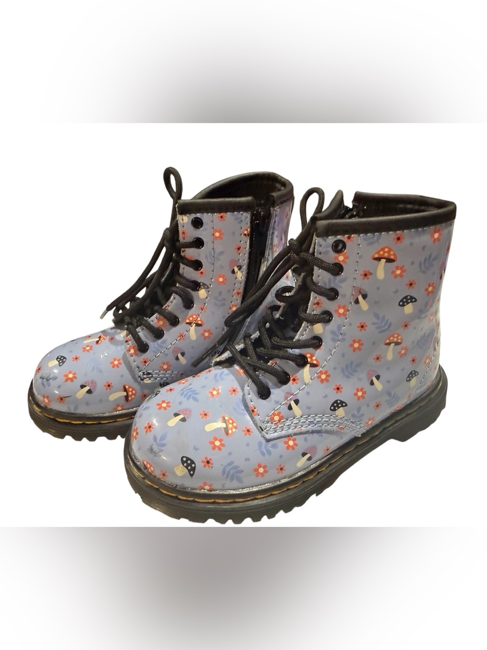 Dr Martens Toddler mushroom print side zip boots lavender floral size 9 -1460T